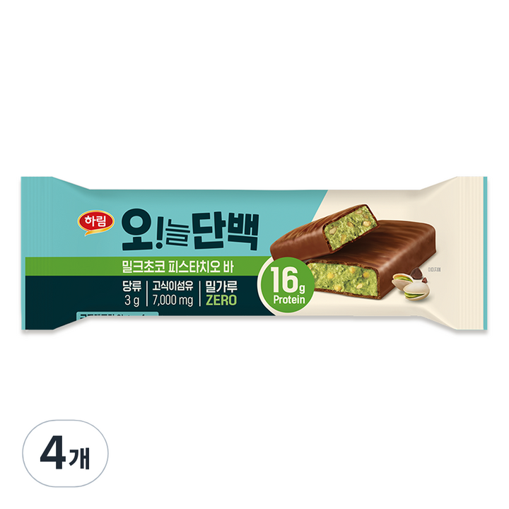 하림 오늘단백 밀크초코 피스타치오바, 48g, 4개