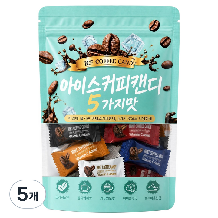 담은재 씹어먹는 비타민C 아이스 민트 커피 캔디 5가지맛, 200g, 5개
