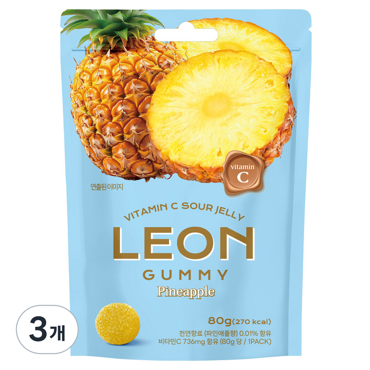 레옹 사우어 비타민C 파인애플 젤리, 3개, 80g
