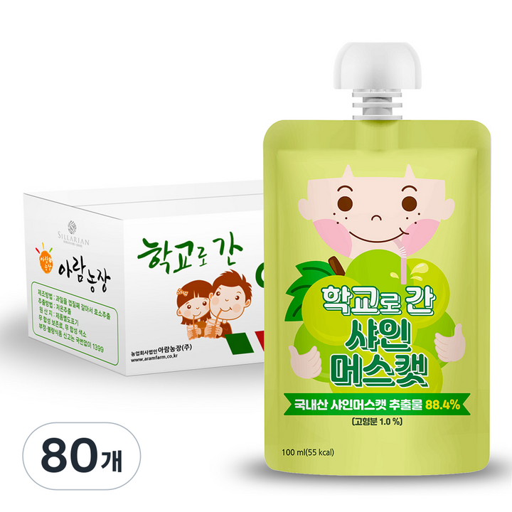 아람농장 학교로 간 주스, 100ml, 80개, 샤인머스캣