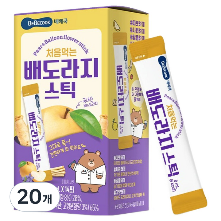 베베쿡 처음먹는 배도라지 스틱, 112ml, 20개