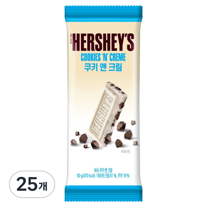 허쉬 쿠키 앤 크림 초콜릿 바, 90g, 25개