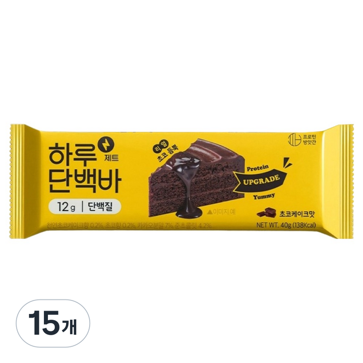 프로틴방앗간 하루단백바 제트 초코케이크맛, 40g, 15개