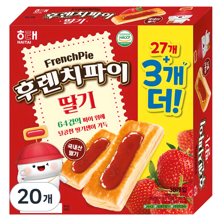 해태제과 후렌치파이 딸기, 384g, 20개