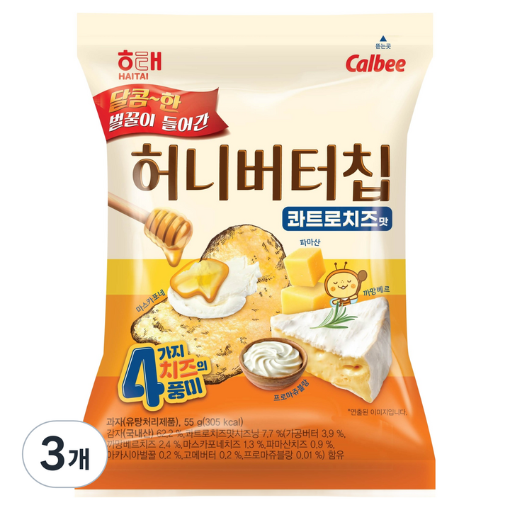 가루비 허니버터칩 콰트로치즈맛, 3개, 55g