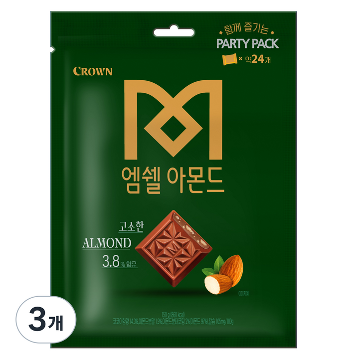 크라운 엠쉘 아몬드 초콜릿, 150g, 3개