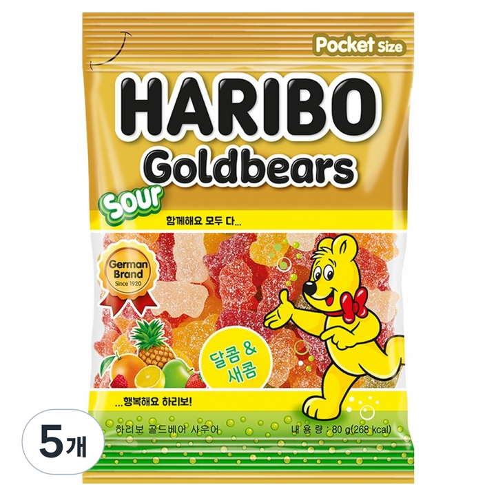 하리보 골드베렌 사우어 젤리, 5개, 80g