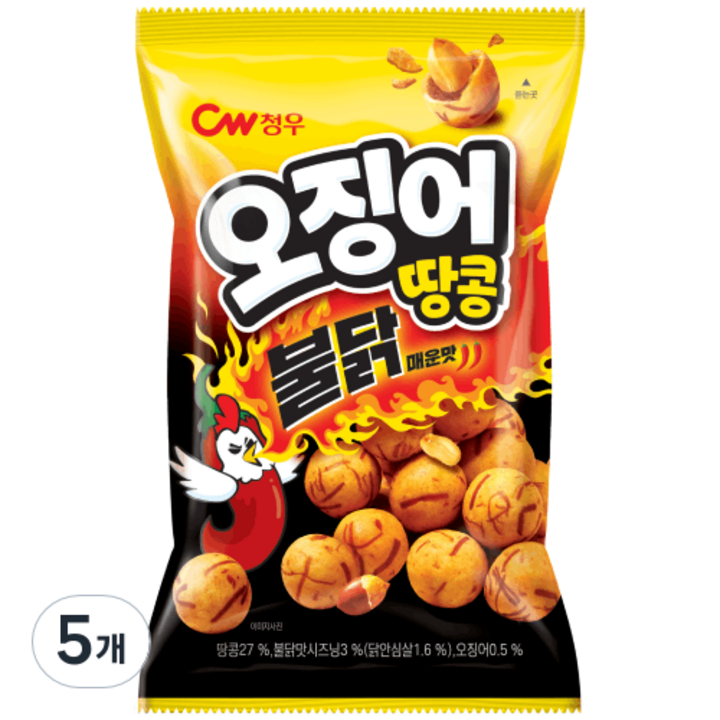 청우식품 오징어땅콩 불닭매운맛, 5개, 90g