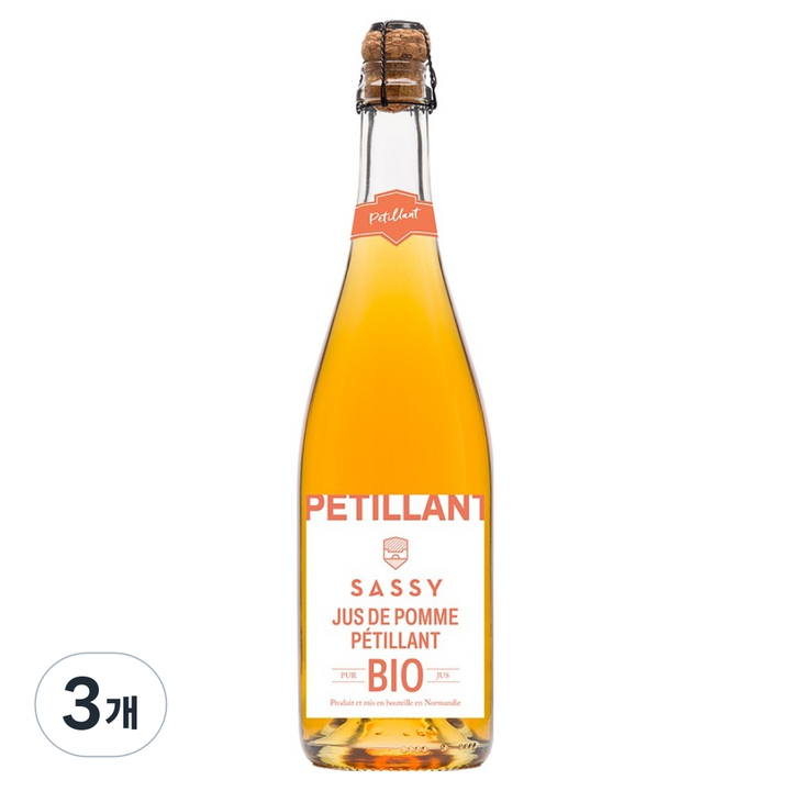 쎄시 유기농 스파클링 애플 주스, 750ml, 3개