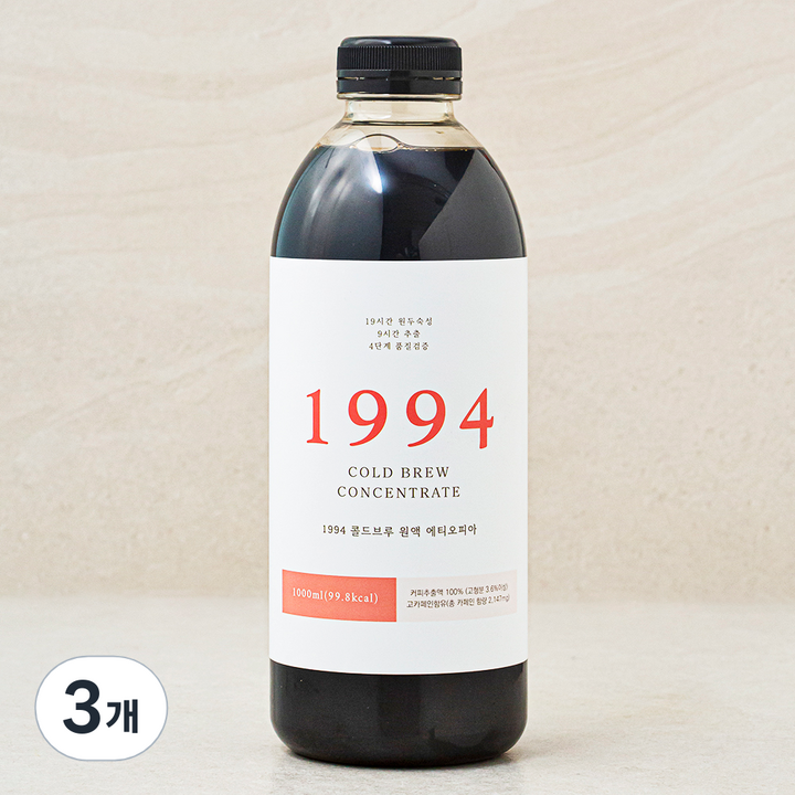 1994 콜드브루 원액 에티오피아 액상커피, 1L, 3개
