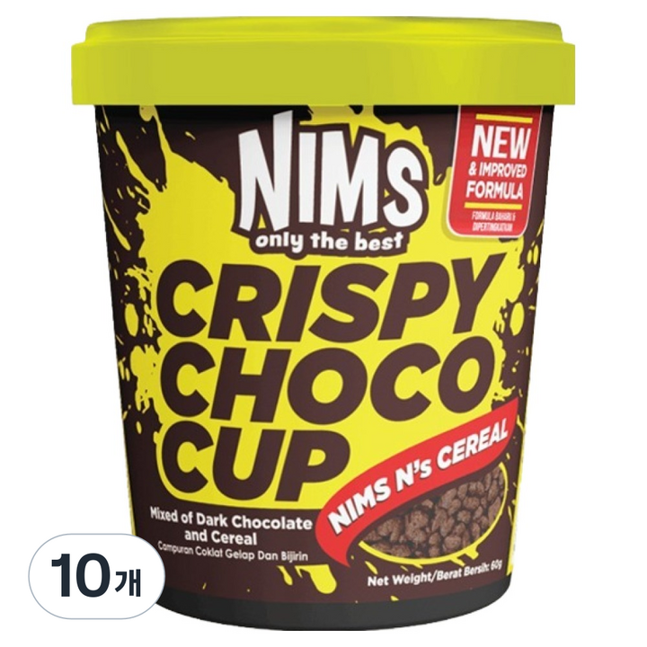 NIMS 크리스피 초코컵 씨리얼 미니컵, 60g, 10개