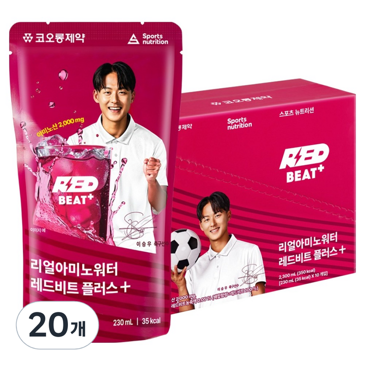 코오롱제약 리얼아미노워터 레드비트플러스 파우치 음료, 20개, 230ml