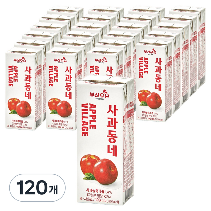부산우유 사과동네, 180ml, 120개
