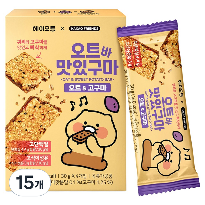 헤이오트 오트바 맛있구마 오트 고구마맛 4p, 120g, 15개
