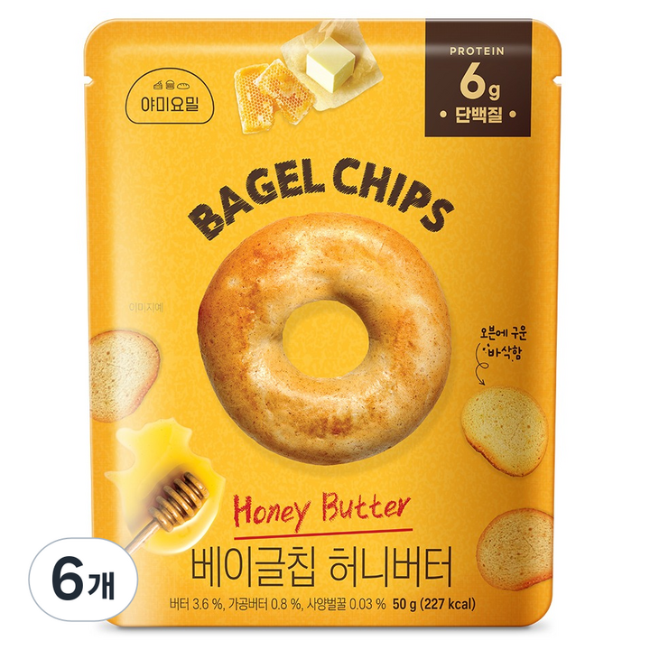 야미요밀 베이글칩 허니버터, 50g, 6개