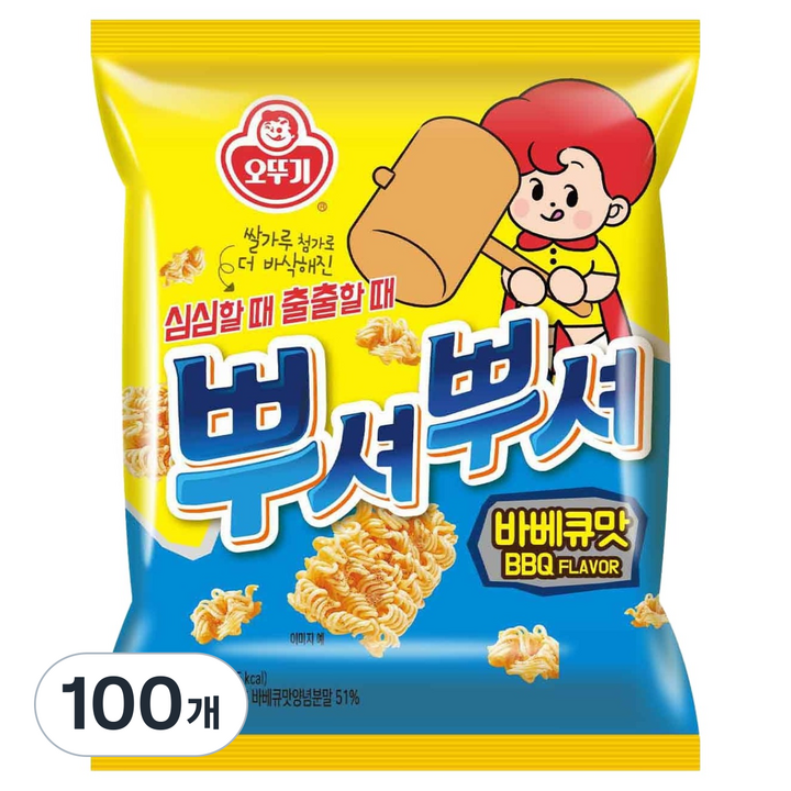 오뚜기 뿌셔뿌셔 바베큐맛, 90g, 100개