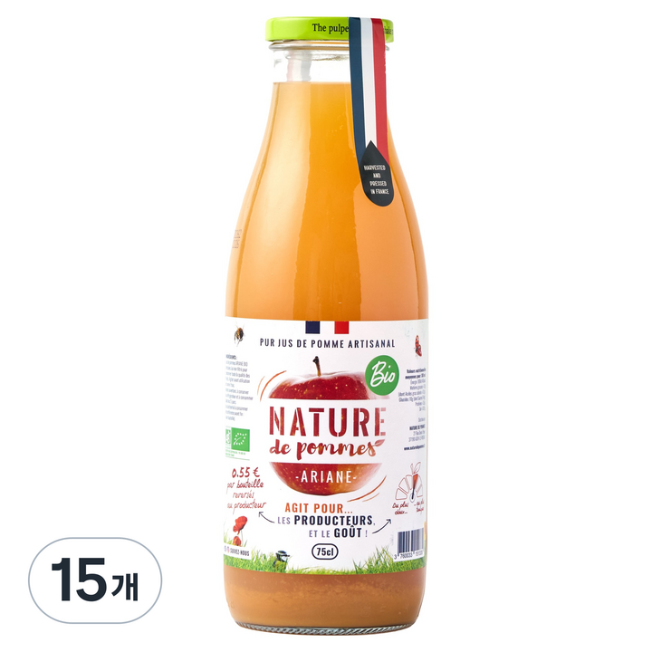 네이쳐 유기농 아리안 착즙 사과주스, 15개, 750ml
