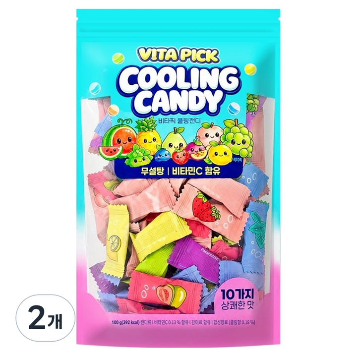 비타픽 쿨링 10가지맛 무설탕 캔디, 100g, 2개