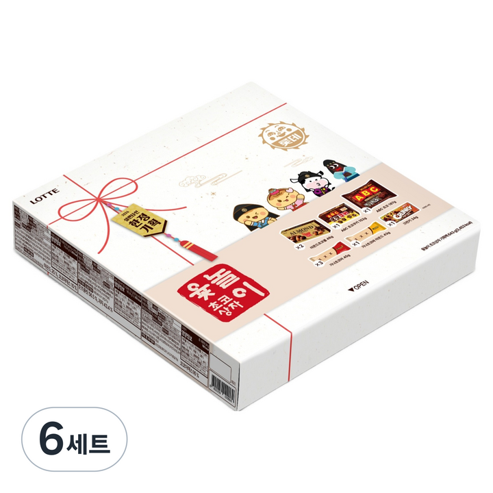롯데웰푸드 설렌타인 한정기획 윷놀이 초코상자세트, 아몬드초코볼 2p + ABC초코쿠키 + ABC초코 + 가나초코바 3p + 가나초코바아몬드 + 크런키, 6세트