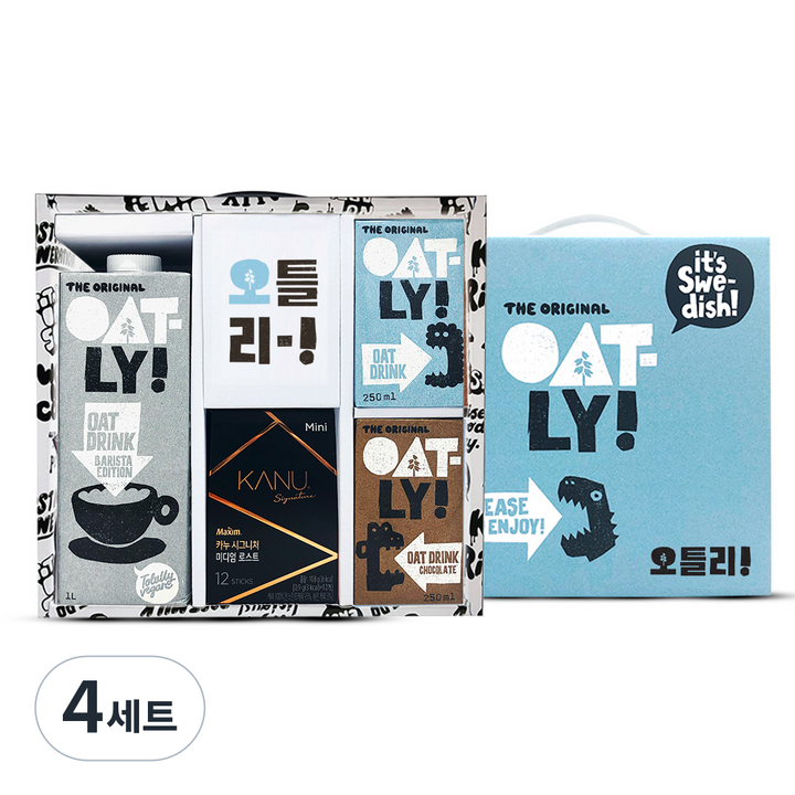 오틀리 바리스타 에디션 1L + 오트 드링크 250ml + 오트 드링크 초콜릿맛 250ml + 카누 0.9g x 12p, 4세트