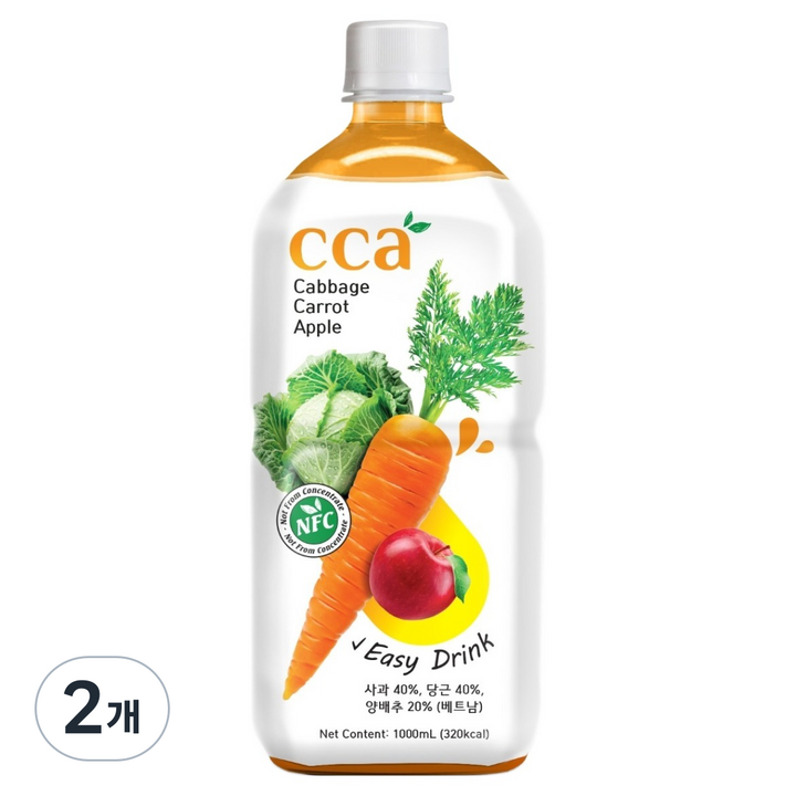 나원 CCA 사과당근 양배추 착즙주스, 2개, 1L