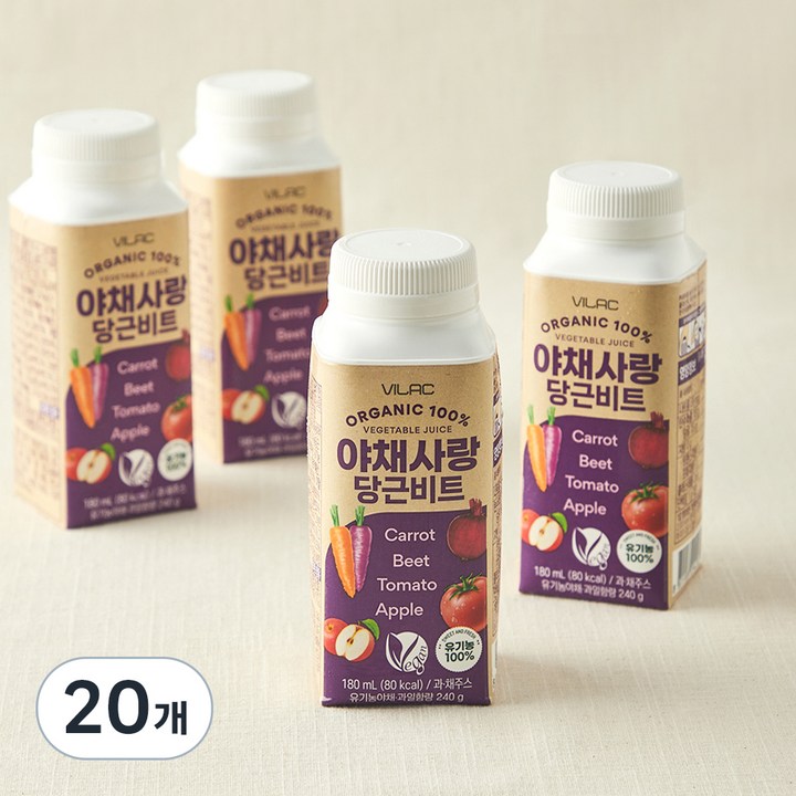 비락 유기가공식품 인증 야채사랑 당근비트, 180ml, 20개