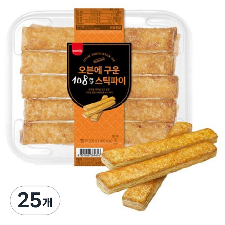 삼립 오븐에 구운 108겹 스틱 파이 15p, 330g, 25개