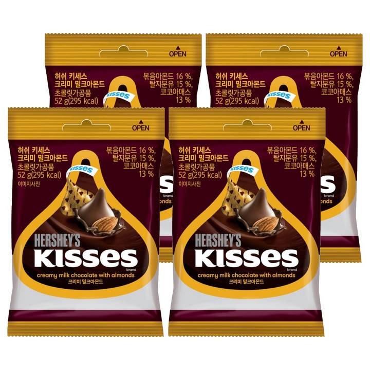 키세스 허쉬 크리미 밀크아몬드 초콜릿, 52g, 4개