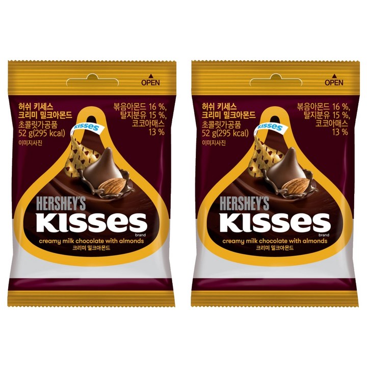키세스 허쉬 크리미 밀크아몬드 초콜릿, 2개, 52g