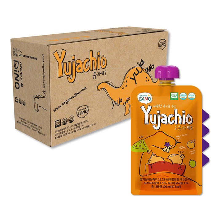 오가닉디노 유기농 과채주스 유자키오, 100ml, 16개