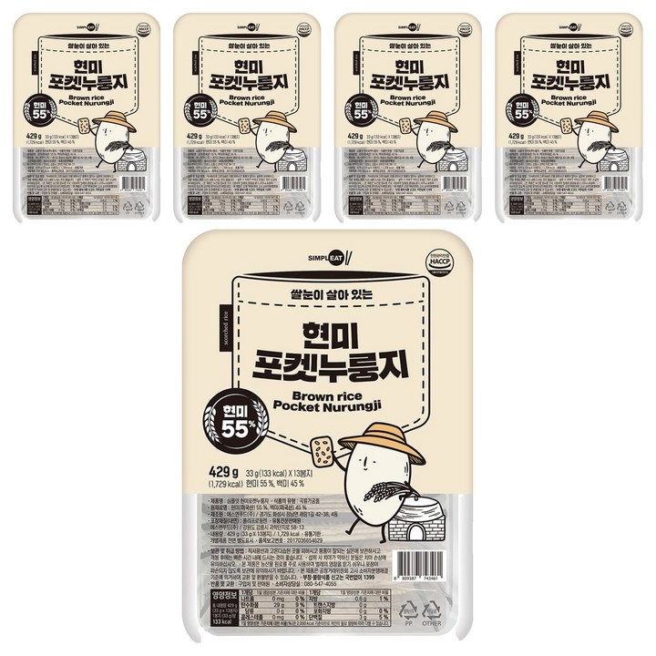 심플잇 현미포켓누룽지, 429g, 5개