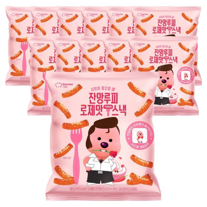 어니스트에프엔비 잔망루피 로제맛 떡볶이 스낵, 12개, 80g