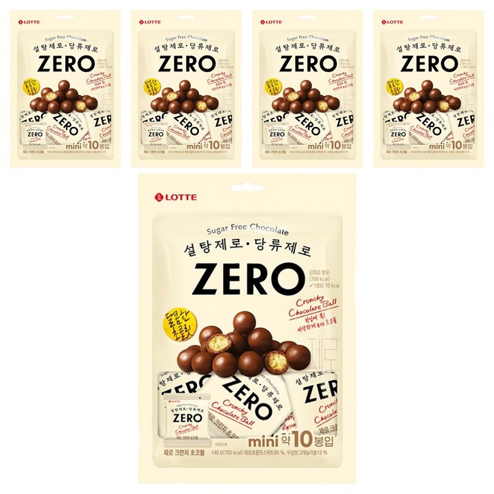 롯데제로 크런치 초코볼 10p, 5개, 140g