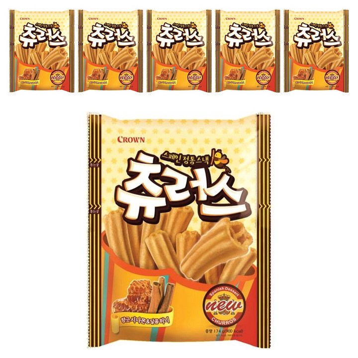 크라운 스페인 정통스낵 츄러스, 174g, 6개