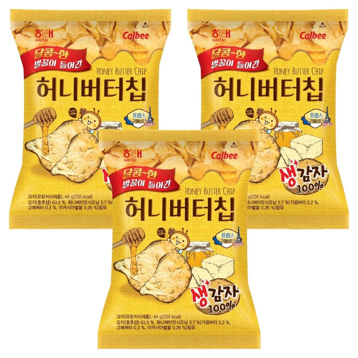 해태제과 허니버터칩, 44g, 3개