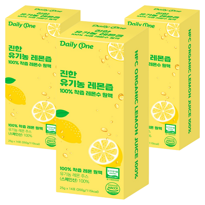 데일리원 진한 유기농 레몬즙 100% 착즙 레몬수 원액, 350g, 3개