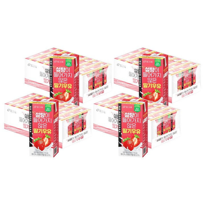 빙그레 설탕이 들어가지 않은 딸기우유, 190ml, 96개