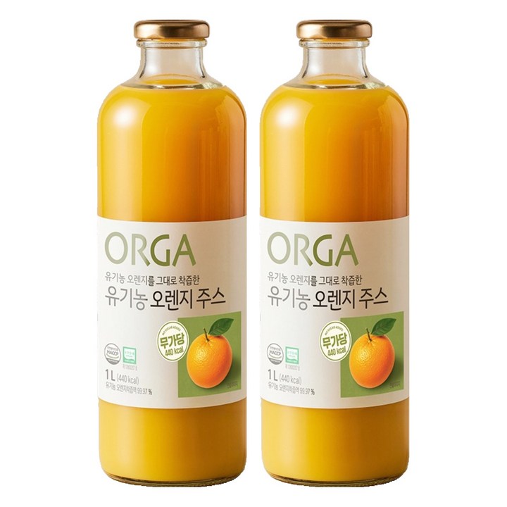올가홀푸드 유기농 오렌지 주스, 1L, 2개