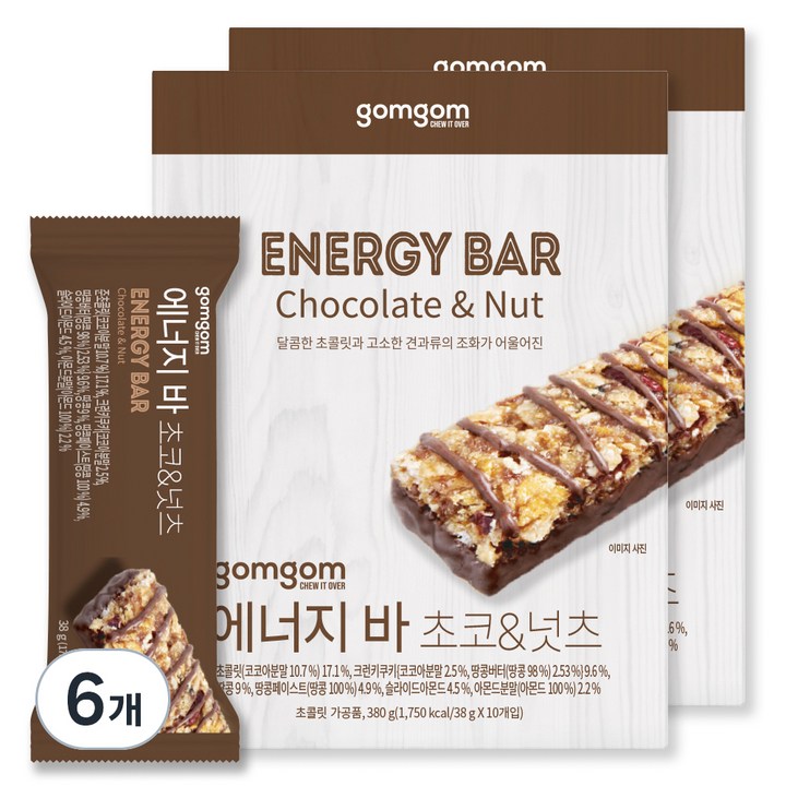 곰곰 에너지바 초코 & 넛츠, 380g, 6개
