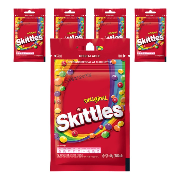 스키틀즈 오리지널 프룻츠향, 45g, 5개