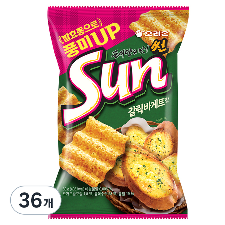 오리온 태양의 맛 썬 갈릭바게트맛, 80g, 36개
