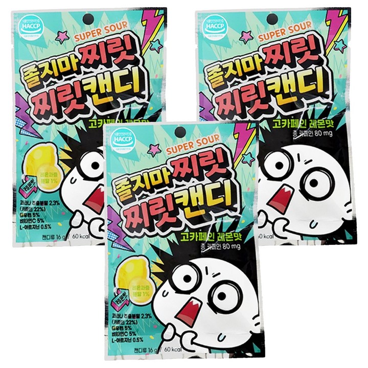 졸지마 찌릿찌릿 캔디 고카페인 레몬맛, 16g, 3개