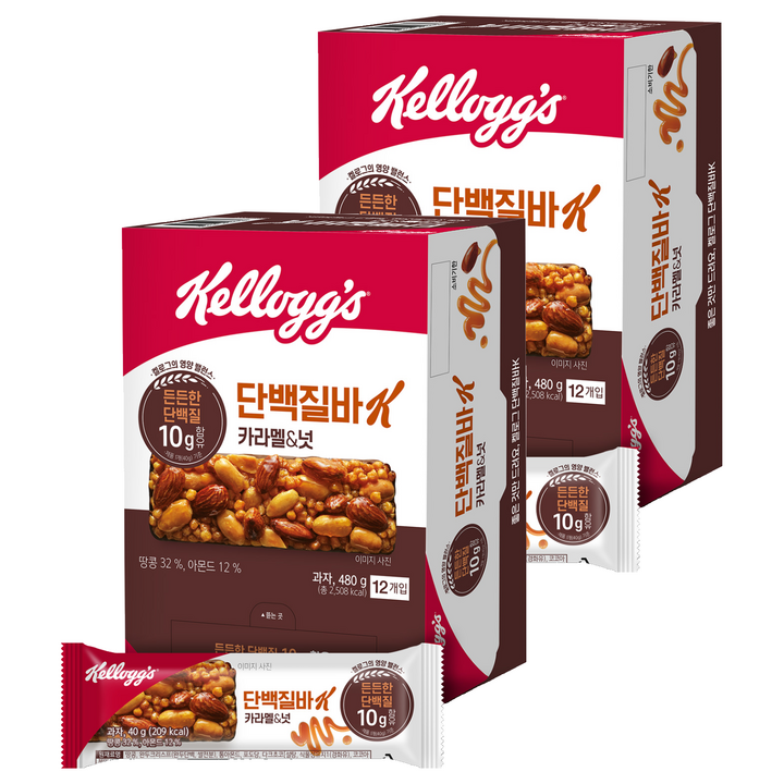 켈로그 단백질바K 카라멜&넛 12p, 480g, 2개