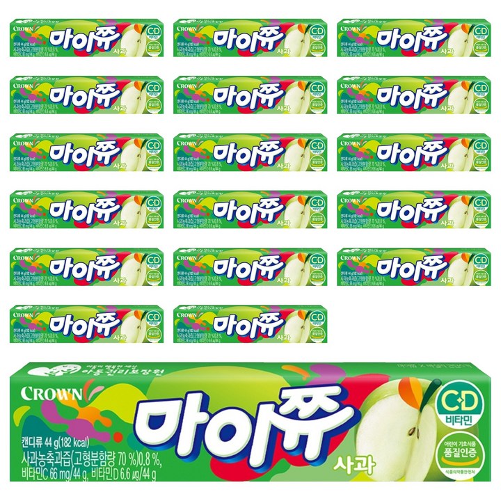 크라운 마이쮸 사과 츄잉캔디, 18개, 44g