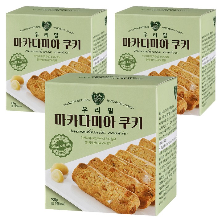 에코맘하우스 우리밀 마카다미아 쿠키, 3개, 100g