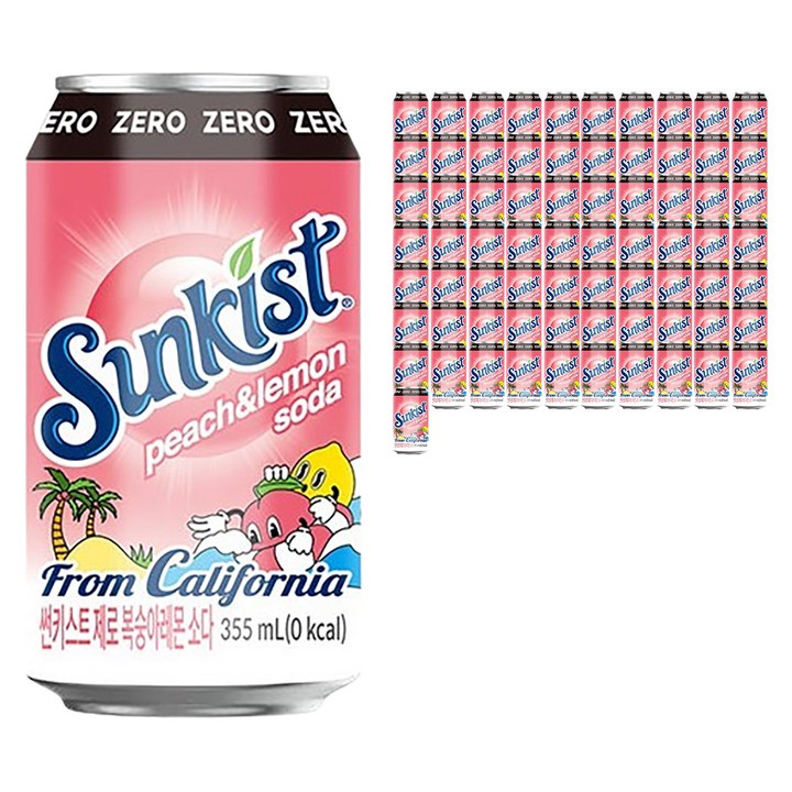 광동제약 썬키스트 제로 복숭아레몬 소다, 355ml, 72개