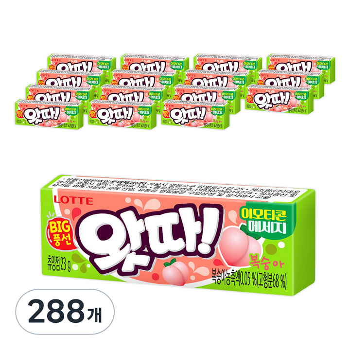 롯데웰푸드 왓따 복숭아 풍선껌, 23g, 288개