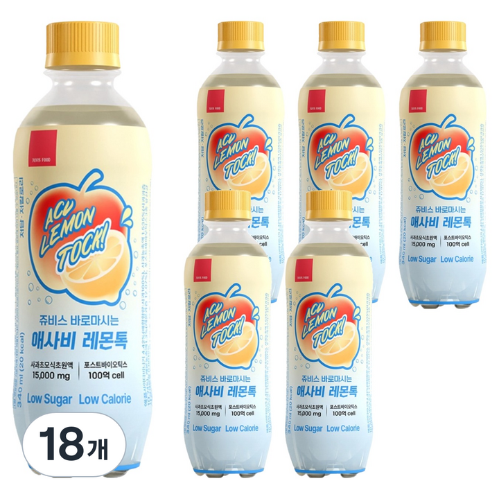 JUVIS 바로마시는 애사비 레몬톡 스파클링 탄산음료, 18개, 340ml