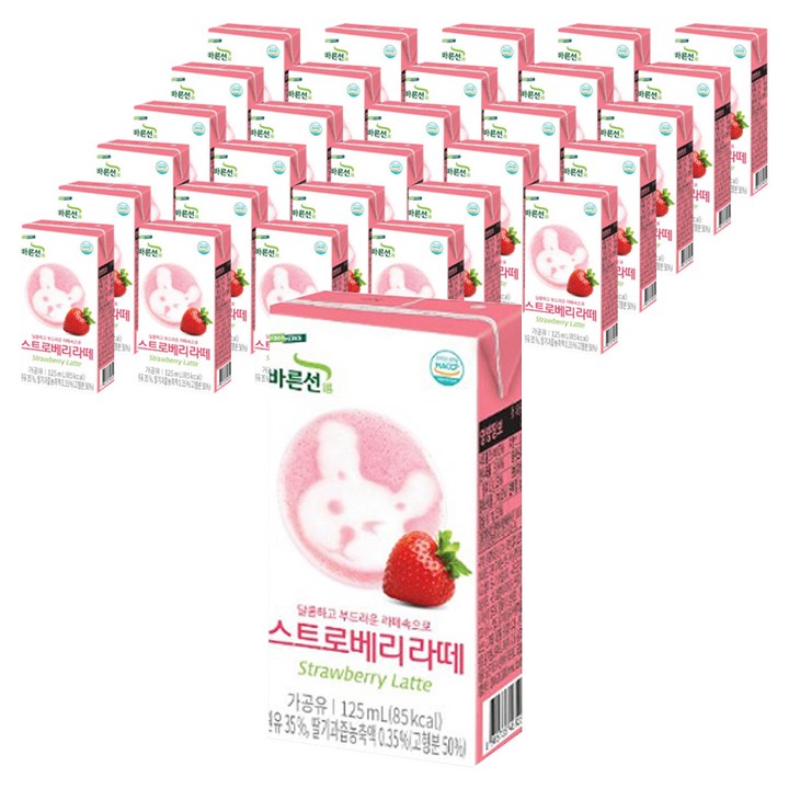 풀무원 풀스키친 스트로베리라떼 우유, 48개, 125ml