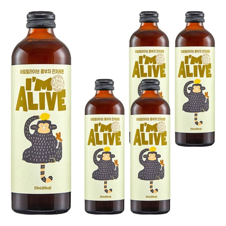 아임얼라이브콤부차 유리병 진저레몬, 315ml, 5개
